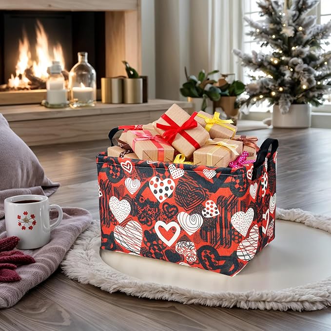 ASKETAM Valentine's Day Basket Gift for Empty Cute Heart Large Storage Bin for Kid and Baby Room Décor (Black and White Creative Love)