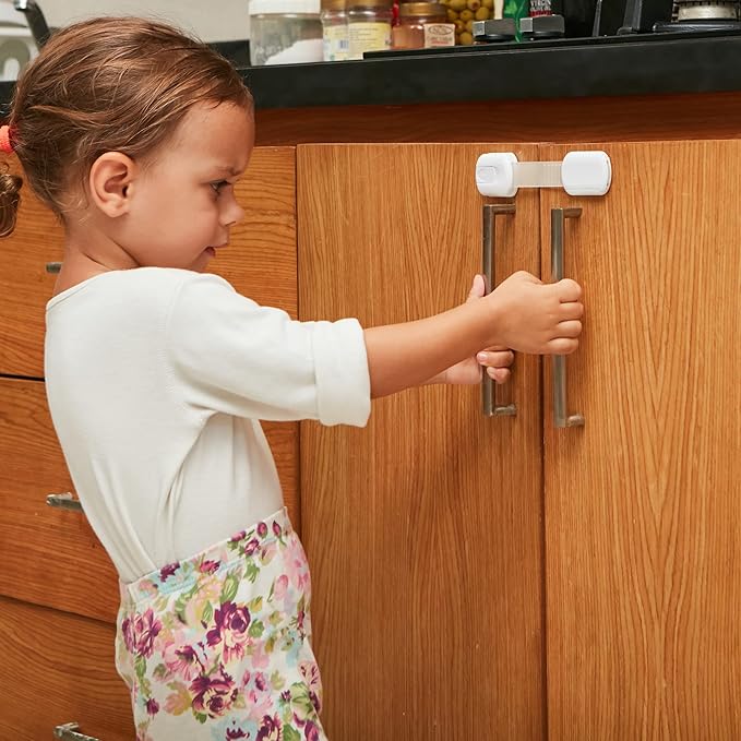 Child Safety Strap Locks (12 Pack) Baby Locks for Cabinets and Drawers, Toilet, Fridge & More. 3M Adhesive Pads. Easy Installation, No Drilling Required, White