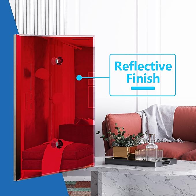 LIDER Reflective Acrylic Blank Device Wall Plate, Mirrored Cover Plate, Plexiglass Wall Plate, Acrylic Glass, Oversized 1-Gang 5.25" x 3.44", LWP-01O-ARD, Red
