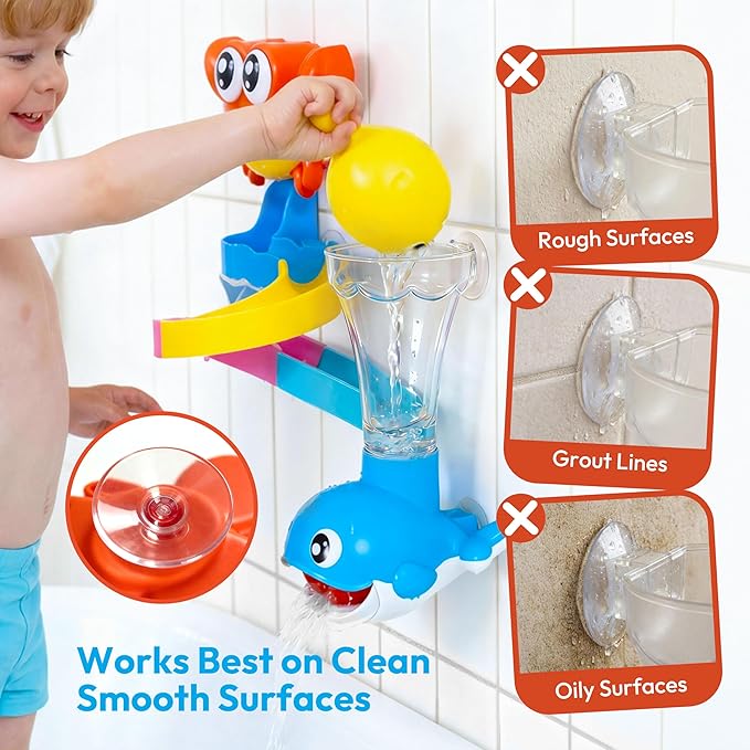 lalalark Bath Toys for Kids, 7-in-1 Shower Bathtub Toy with Crab, Whale, Rotating Fish & Slide Track, Interactive Water Play Set with Pour & Spray Fun for Toddlers, Boys & Girls Gifts for Christmas