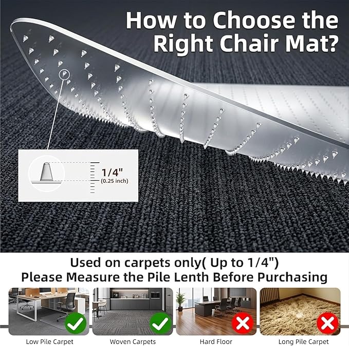 Office Chair Mat for Carpet: 30" x 48" Plastic Heavy Duty Computer Desk Mats for Low Flat and No Pile Carpeted Floor - Clear Rug Pad for Rolling Chairs Office Work Home Gaming Rectangle