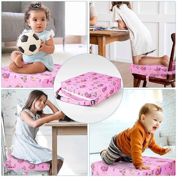 Toddler Booster Seat for Kitchen Chair Dining Table, Washable Thick Strong Support Portable Booster Chair for Toddlers Eating, Easy Cleaning Booster Seat Cushion Detachable with Adjustable Straps