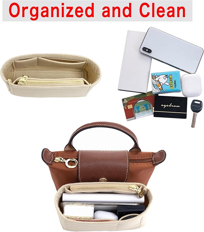Mini Bag Organizer For Longchamp Small Tote Bag - Ultimate Mini Bag Storage & Finishing Inner Bag Liner for a Chic Handbags Insert Organizer Fit small Size