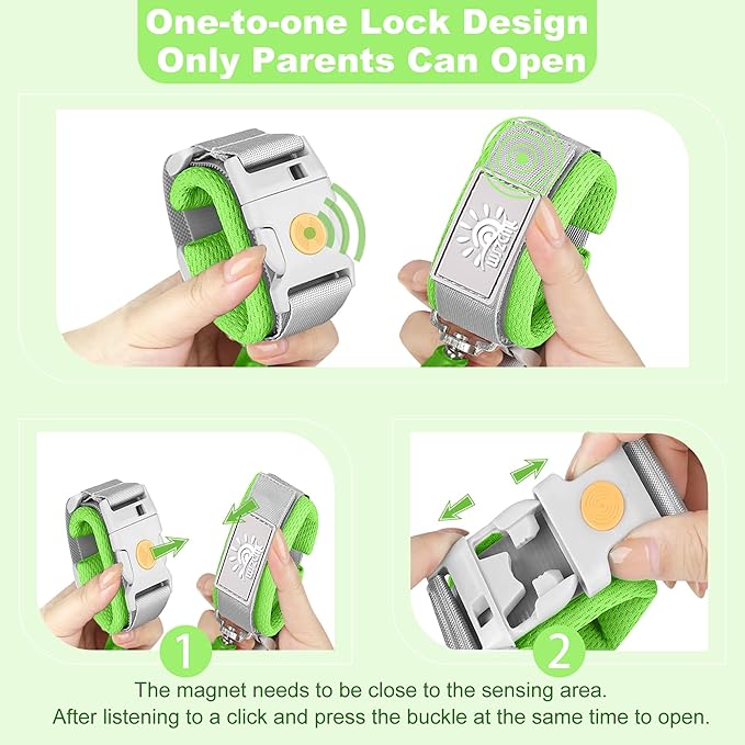 Anti Lost Wrist Link,Toddler Harness Walking Leash with Induction Lock,Reflective Child Wrist Leashes for Baby,6.56ft Kids Leash for Supermarket Mall Airport Amusement Park Zoo Travel（Green）