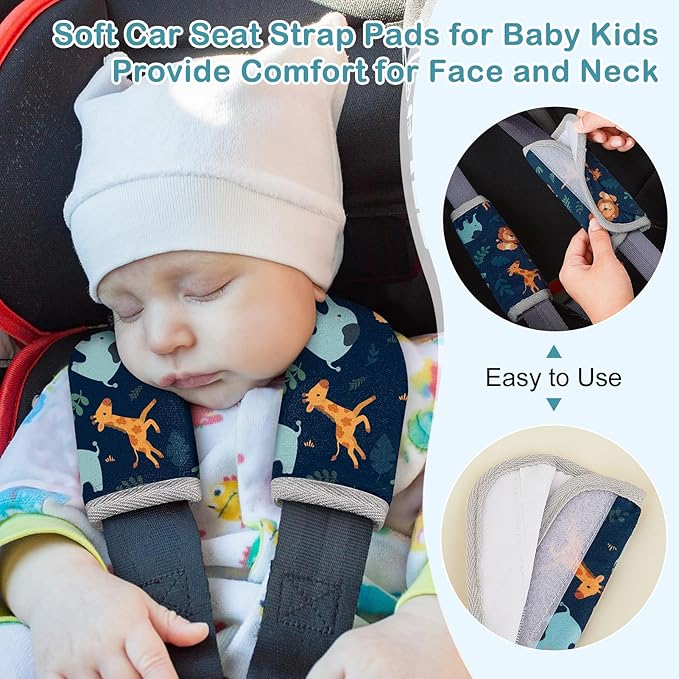 Seat Belt Cover Pad for Baby, Soft Seatbelt Cushion Covers for Kids 2Pcs Car Seat Strap Shoulder Pads for All Car Seats, Stroller, High Chair