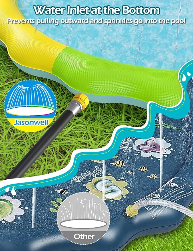 Jasonwell Splash Pad Sprinkler for Kids Splash Play Mat Outdoor Water Toys Inflatable Splash Pad Baby Toddler Pool Boys Girls Children Outside Backyard Dog Sprinkler Pool Age 1 2 3 4 5 6 7 8 9 XL