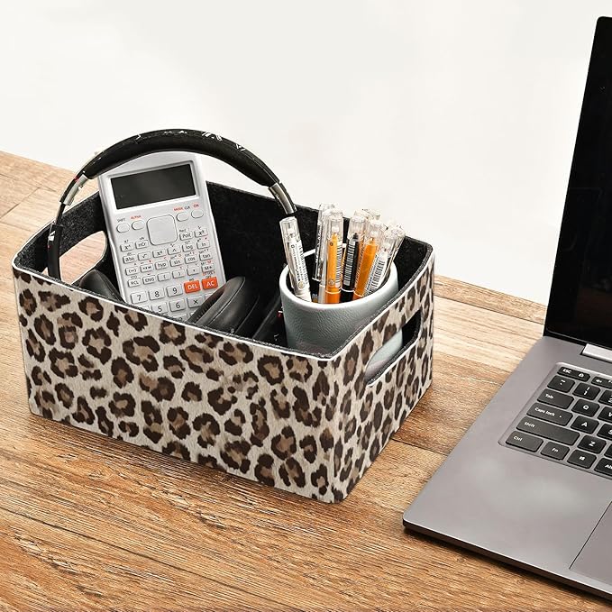Kcldeci Leopard Print Storage Bins for Organizing 2Pack, Animal Skin Tiger Sturdy Basket Foldable for Shelves Closet Nursery Toy