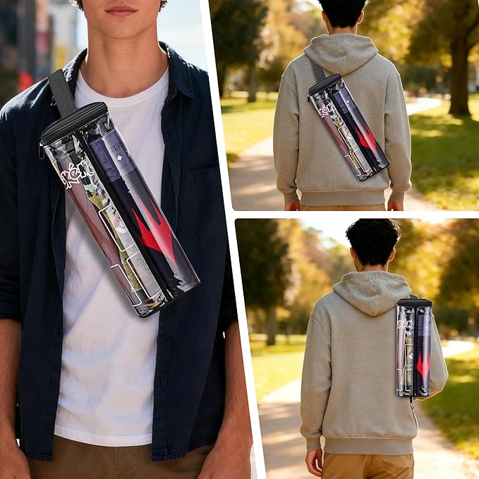 Speqerk Playmat Tube Fits 14'' or 15'' 2 pcs Playmats, Playmat Case Compatible with TCG/MTG Playmats, Playmat Storage Bag Equipped with SeeThrough Window, Hidden Pocket and Adjustable Shoulder Strap