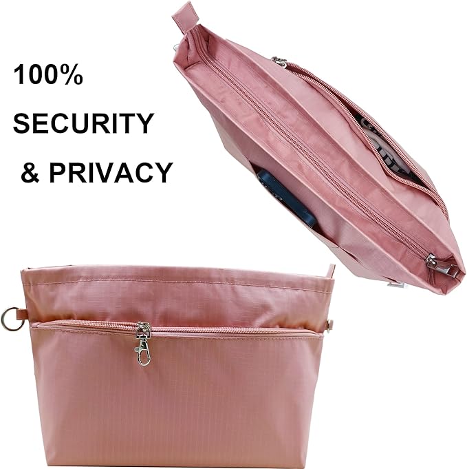 Time Wing Handbag Tote Purse Organizer Insert Bag Liner Shaper Pocketbook Divider Zipper 11 Pockets Compartments X Large Pink