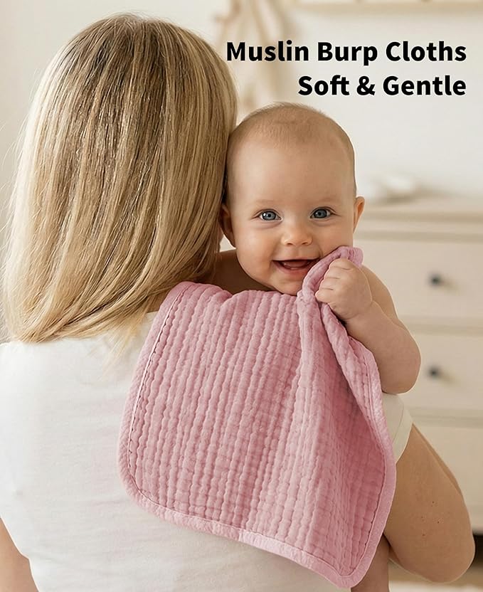 14Pack Muslin Baby Burp Cloths 100% Cotton 20"X10" Soft Absorbent Quick Drying Newborn Drool Baby Face Washcloths