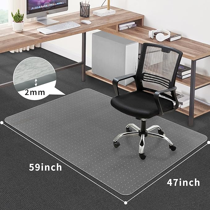 Office Chair Mat for Carpet Floors, 47" x 59" Clear Desk Chair Mats for Low Pile Carpeted Protector, Sturdy PVC Computer Chair Mats Anti-Slip and Easy to Clean for Home & Office
