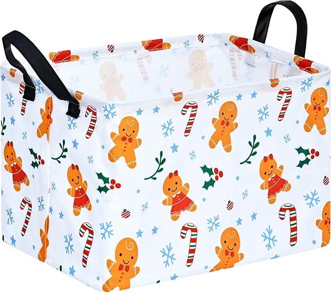 MAIZMZ Christmas Basket for Kids Gingerbread Santa Claus Snowman Storage Baskets Collapsible Nursery Hamper Waterproof Clothes Toy Bin Book Shelf Gift Basket Cube Xmas Party Decor