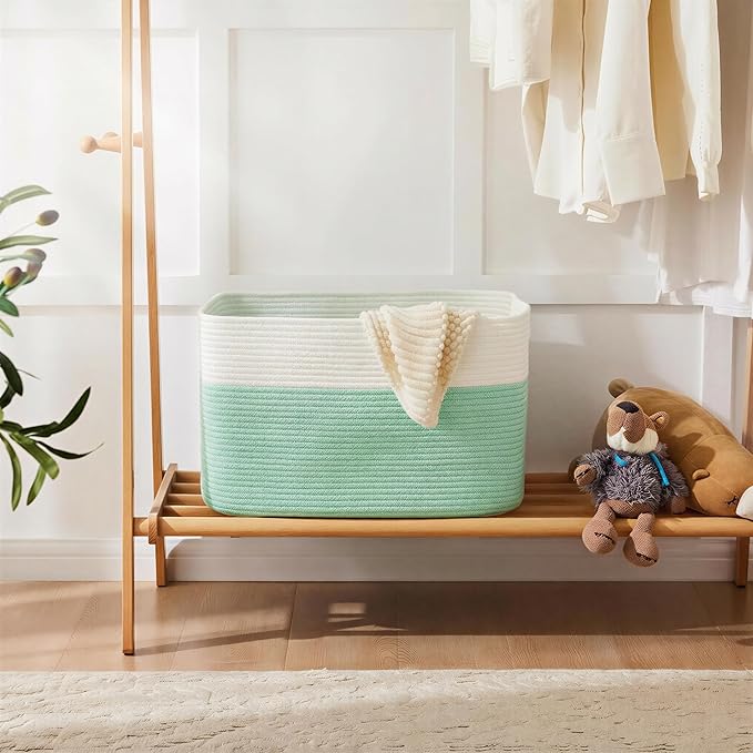 Artfeel Blanket Basket,Rectangle Woven Baskets for Storage,100L Laundry Basket for Decorative Nursery Blanket,Toys,Dirty Clothes and Magazine in Shelves,Baby Room,and Living Room