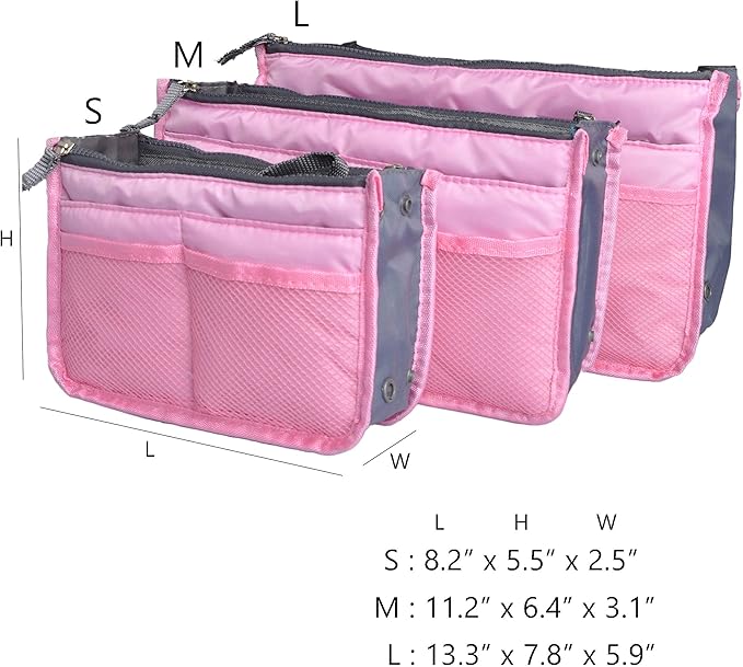 Vercord Purse Organizer Insert for Handbags Bag Organizers Inside Tote Pocketbook Women Nurse Nylon 13 Pockets Pink Large