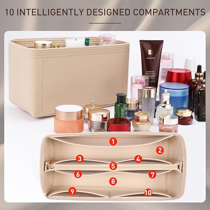 Doxo Purse Organizer Insert for Handbags & Base Shaper 2pc Set with Zipper, Felt Bag Organizer for Tote, Purse Organizer for LV Speedy 25, Neverfull PM, Le Pliage S Handbag and More(Black-006)