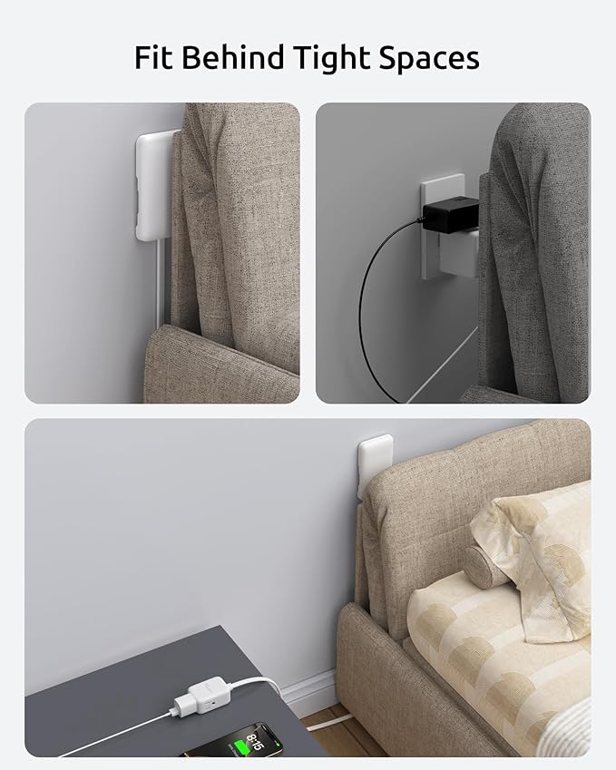 Outlet Cover Extension Cord Long 15ft, 3 Outlets Indoor Flat Extension Cord & Ultra-Thin Flat Wall Plug, 900J Surge Protector, 13A/1625W, ETL Listed, Behind Bed Couch Dresser Furniture, White
