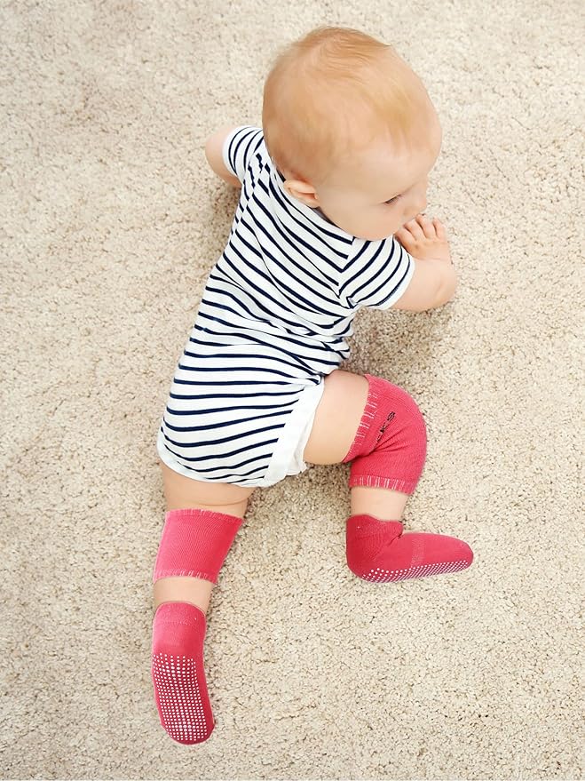 10 Pairs Baby Crawling Anti Slip Knee Pads and Anti Slip Baby Socks Set Unisex Toddler Knee Protectors Non Slip Ankle Socks