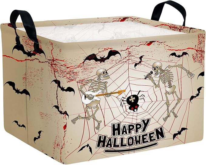ASKETAM Halloween Basket Gift Terror Ghost Parties Decor Kid Trick or Treat Basket for Boys and Girls Rectangular Storage Bin Box (Skeleton Bat)