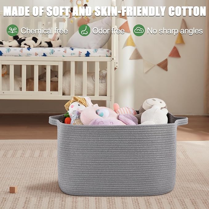 SIXDOVE 65L Large Storage Basket, Cotton Rope Woven Blanket Basket, Toy Storage for Baby Room, Living Room, Light Grey