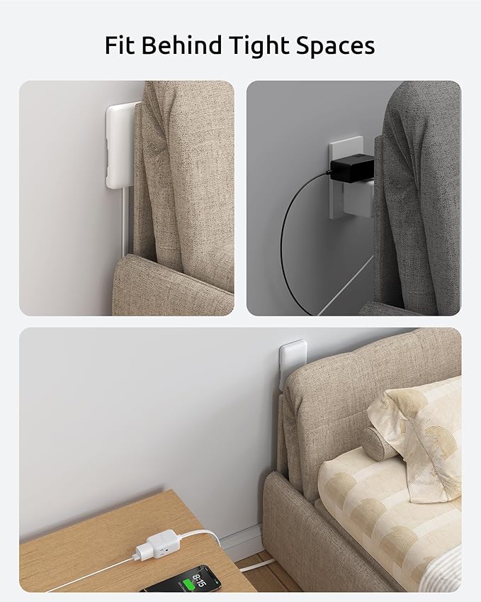 10FT Long Extension Cord with Outlet Cover - NUTICT Flat Cord Extension with Multi Outlets, 1625W, ETL Listed, 900J Surge Protector Power Strip, Fits Behind Tight Spaces & Hide Bulky Cords, White
