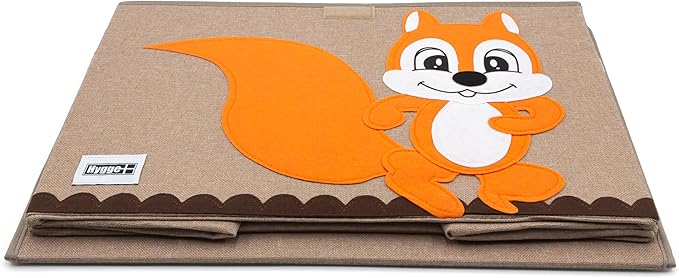 HYGGE + Animial Toy Storage Bin with Lid 20.8" x 13" x 13" Durable fabric & lightweight design. Great for storing toys, books, linens, games, clothing, baby products & more! (Squirrel)