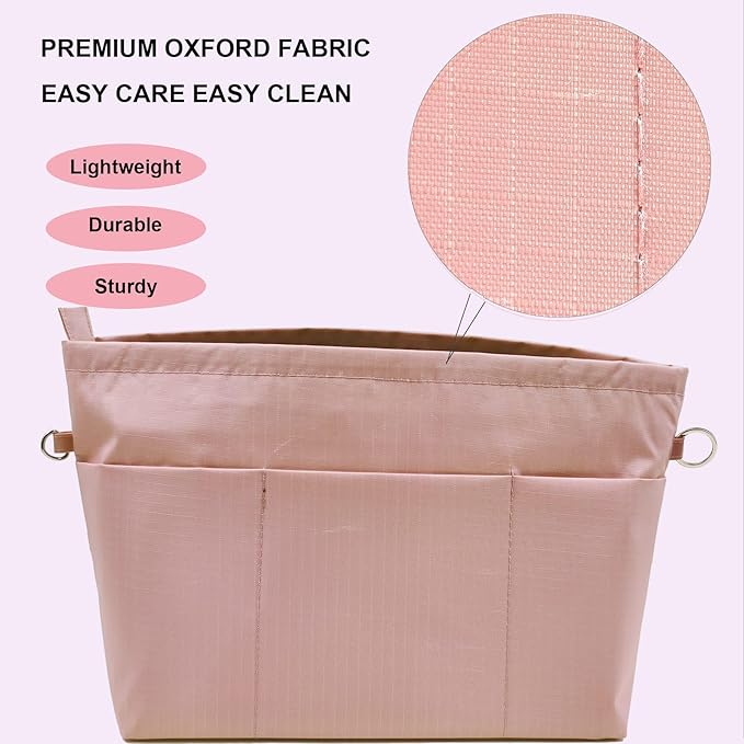 Time Wing Handbag Tote Purse Organizer Insert Bag Liner Shaper Pocketbook Divider Zipper 11 Pockets Compartments X Large Pink