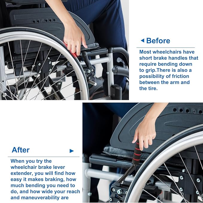 2Pcs Wheelchair Brake Extenders, Anti-Slip Soft Wheelchair Handle Extenders, Transport Chair Reclining Parts Chair Accessories for Elderly Disabled Handle Extension Wheel Chair Accessories (Black)