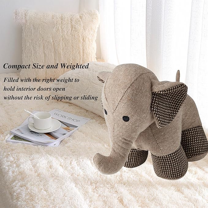 Cute Decorative Door Stopper for Bottom of Door and Inside Door Decorative.Soft and Weighted Door Stop to Keep Door Open for Home and Office(Elephant)