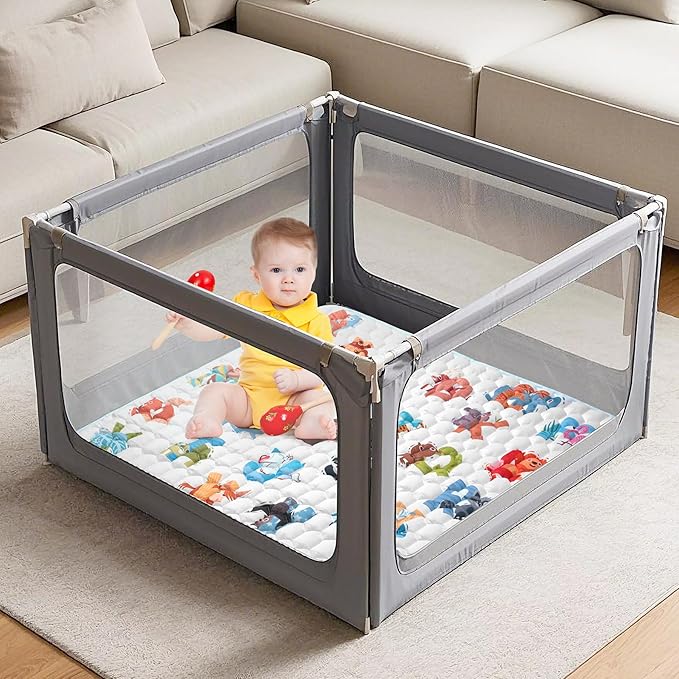 Baby Play Mat for Floor Playpen - 50" X 50" Playpen Mat,Thick One-Piece Crawling, Odorless Floor Mat, Non-Slip Cushioned Baby Playmat for Infants,Babies,Toddlers. Foldable and Machine Washable