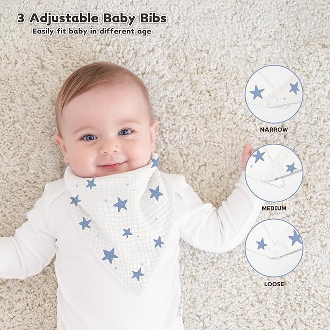 Susurration Muslin Baby Drool Bibs 6Pack Soft Triangular Adjustable Baby Bandana Bibs for Unisex Baby Girls & Boys