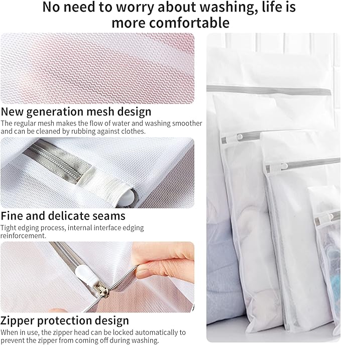 10 Pack Mesh Laundry Bags for Delicates with Non Rust Zipper- MDSXO White Laundry Bags Mesh Wash Bags, Easy Fit Bra, Sock,Lingerie,Sneaker,Baby Laundry for Washing Machine Travel Storage[1XL/3L/3M/3S]