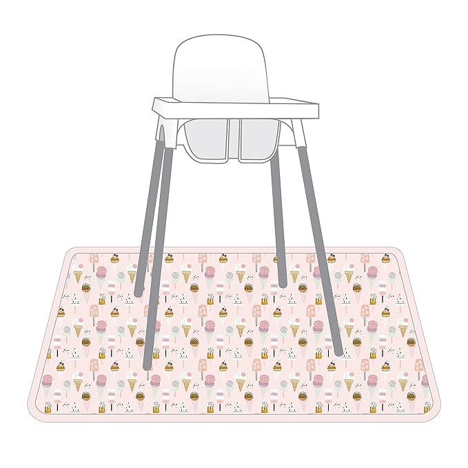 BapronBaby Pink Ice Cream Splash Mat - Waterproof Catch-All for Under High Chairs, Floors, Tables, Playtime or Arts & Crafts - Machine Washable - 45" x 45”