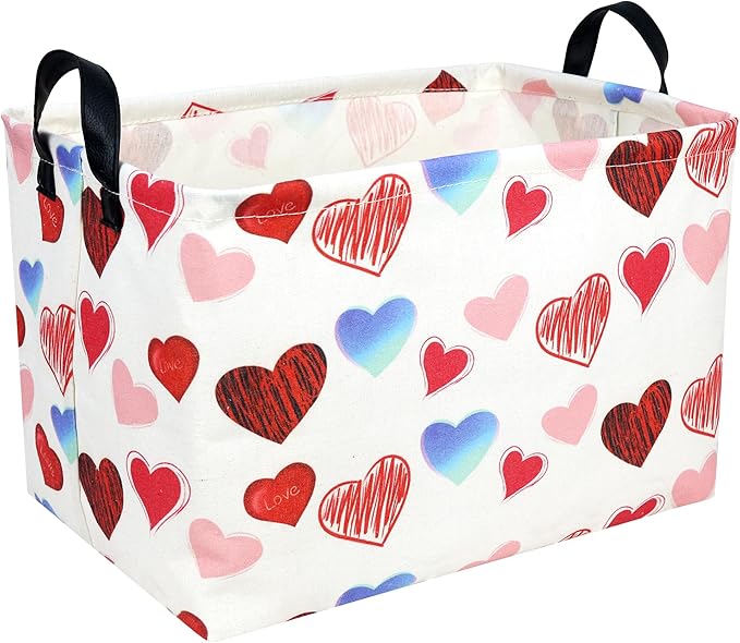 ASKETAM Valentine's Day Basket Gift for Empty Cute Heart Large Storage Bin for Kid and Baby Room Décor (Beauty Love)