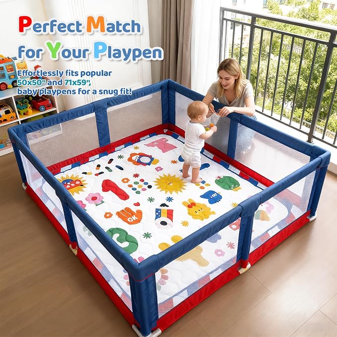 Baby Play Mat for Floor, 71'' x 59'' Thicken Foam Soft Padded Mat for Baby, Playpen Mat for Toddlers Infant Kids, Machine Washable, Non-Slip Bottom Safe for Crawling (Number)