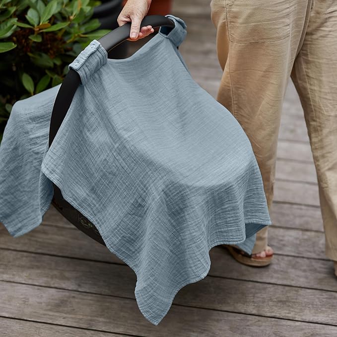 Car Seat Cover Baby - Organic Muslin Cotton - Carseat Canopy - 43" x 32" (Tradewinds)