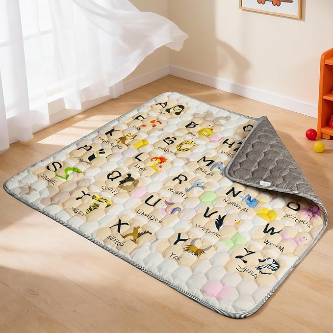 Baby Play Mat for Floor Playpen - 50" X 50" Playpen Mat,Thick One-Piece Crawling, Odorless Floor Mat, Non-Slip Cushioned Baby Playmat for Infants,Babies,Toddlers. Foldable and Machine Washable