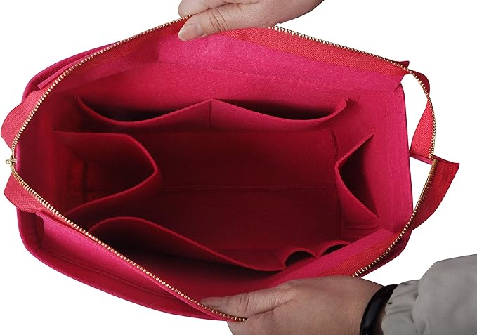 Vercord Felt Zipper Handbag Tote Purse Duffel Backpack Organizer Insert Rose Small