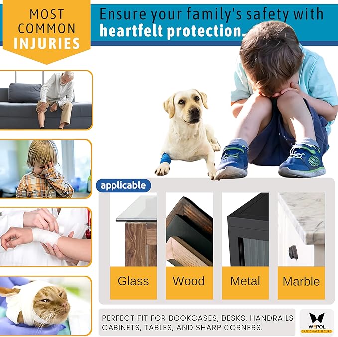 Soft Foam Corner Protectors for Baby, Bed Frame Corner Guards, Sharp Edge Desk Furniture Safety Cover Bumpers for Kids, 3M Adhesive Pre-Taped Rubber Padding Cushion (Black, 8 Pack)