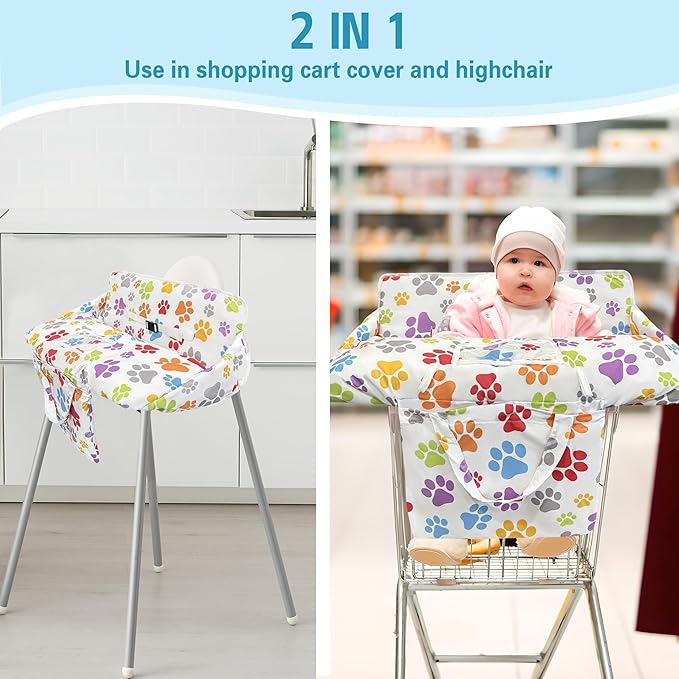Shopping Cart Cover for Baby,2-in-1 High Chair Cover Soft,Portable,and Machine Washable,Comfortable Cotton Seat Pad with Safety Harness and Portable Cloth Bag,Fits All Supermarkets and Restaurants