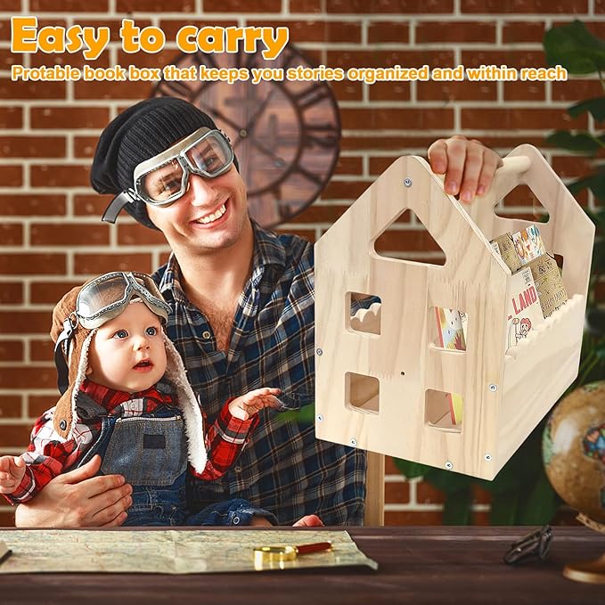ElasignShopo Double-Sided Montessori Scalloped Bookshelf for 1-5 Years, Nursery Cute Storage for Books, House Shape Wooden Nursery Small Bookshelf, Room Furniture, Baby Bookcase 12 * 11.6 * 7.9"