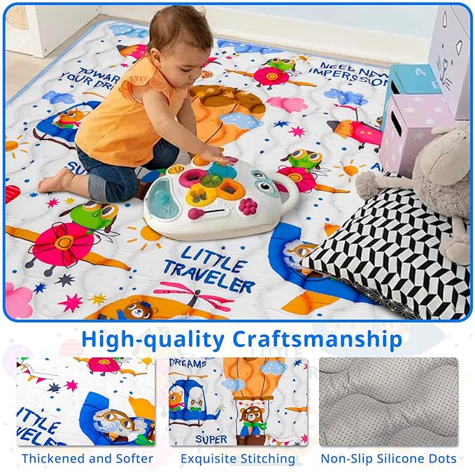 Baby Gyms Playmats for Playpen Boho Rainbow Play Mat for Playpen Playyards Thicken Soft Padding Foam Playmats for Babies (50"×50", 12- Animal Pilot)