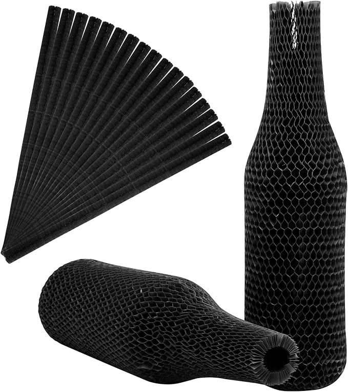 Wine Bags for Travel Honeycomb Paper, 16 Set Reusable Glass Liquor Bottle Sleeves, Proof Hardened Safety and Impact Resist for Shipping Packing Transport Black