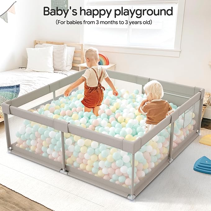 Fodoss Baby Playpen with Mat, 59x59in Playpen for Babies and Toddlers, Kids Play Pen, Extra Large Baby Fence for Infants with Playmates, Toddler Playard