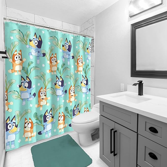 Jay Franco Bluey and Bingo Fabric Shower Curtain - Kids Teal Bathroom Décor