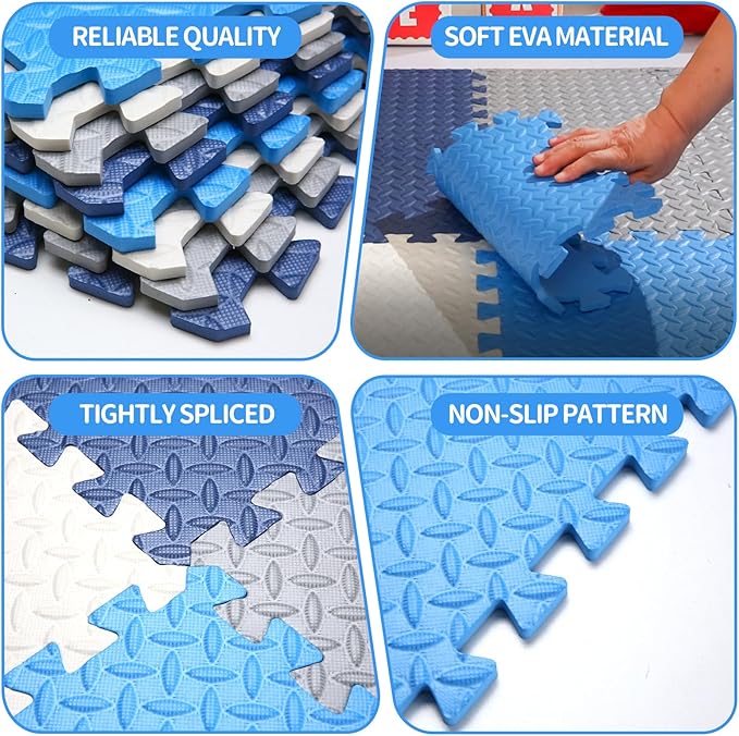 Coolcandy Baby Foam Play Mat 16Pcs with Edge Strips, 4 Colors Interlocking Floor Tiles, 0.4″ Thickened Non-Slip Puzzle Floor Mat for Infants Toddlers Playroom & Daycare
