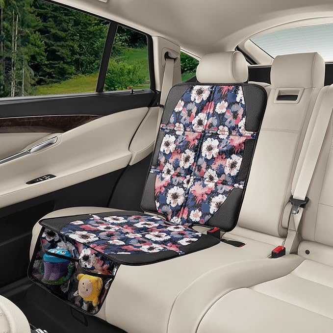 Car Seat Protector for Child Car Seat, 2 Pack Baby Car Seat Covers with Mesh Pockets & Non-Slip Backing 600D Durable Seat Protector Under Baby Car Seat for Car Back Seat (Watercolor, Large)
