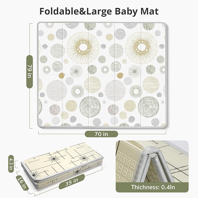 Extra Large Baby Play Mat 79x70, Foldable Baby Play Mat for Floor, Waterproof, Safe & Thick Playmats for Babies and Toddlers, Non-Slip Backing Safe for Crawling&Tummy Time, Indoor & Outdoor Use