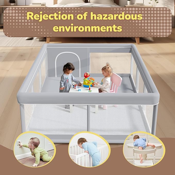 besuhot Extra Large Baby Playpen 74x 50 Inch Playpen for Babies and Toddlers with Anti-Slip Suckers and Zipper Gate, Safety Baby Activity Center for Indoor & Outdoor