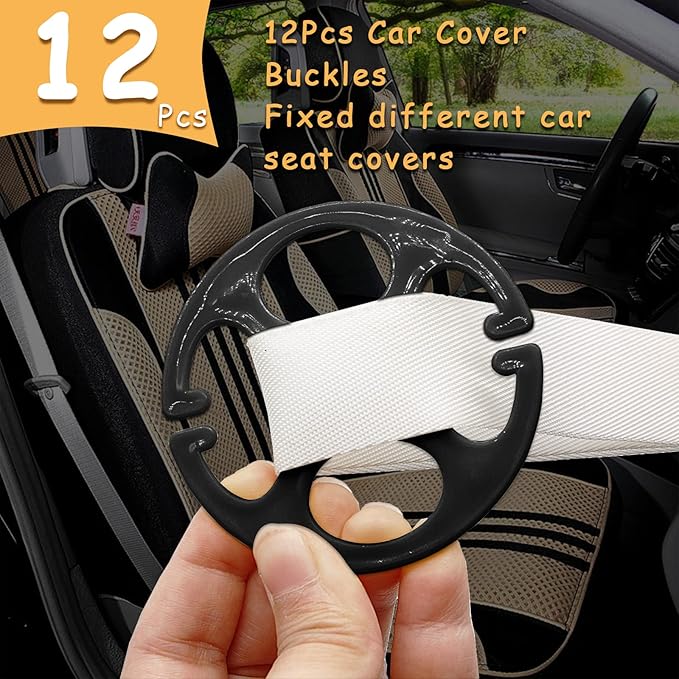 24Pcs Car Seat Cover Plum Plate Metal Hooks, 12Pcs Plastic Car Seat Covers Chucks and 12Pcs Metal Hooks Set Locking Clip Plastic Card Fixed Fastener Buckle Replacement for Car Seat (Black)