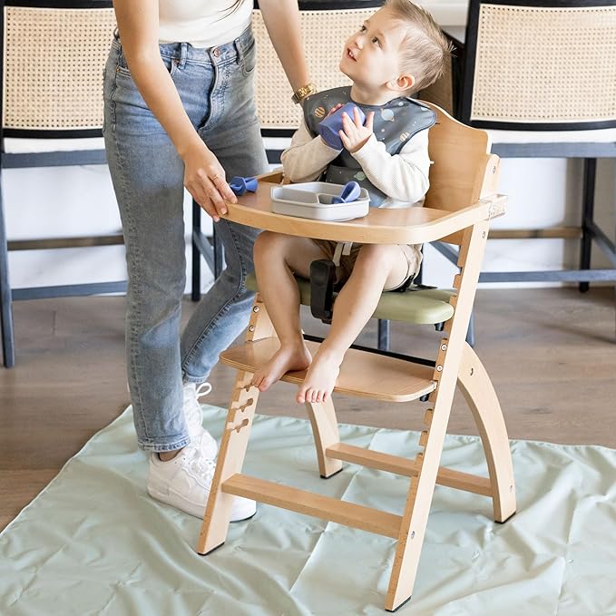 Tiny Twinkle Splat Mat for Under High Chair or Table | 51" x 51" Waterproof & Mess-Proof High Chair Mat for Baby, Machine Washable for Mealtime or Art(Sage)